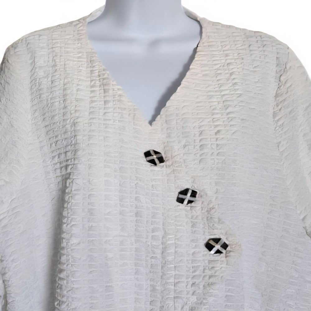 Pucker Textured Button Front Blazer XL White Lagenlook Niche Nilgun Derman